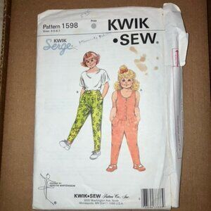 KWIK SEW #1598 - GIRLS SUMMER DROPPED WAIST JUMPSUIT YOKED PANTS SEWING PATTERN